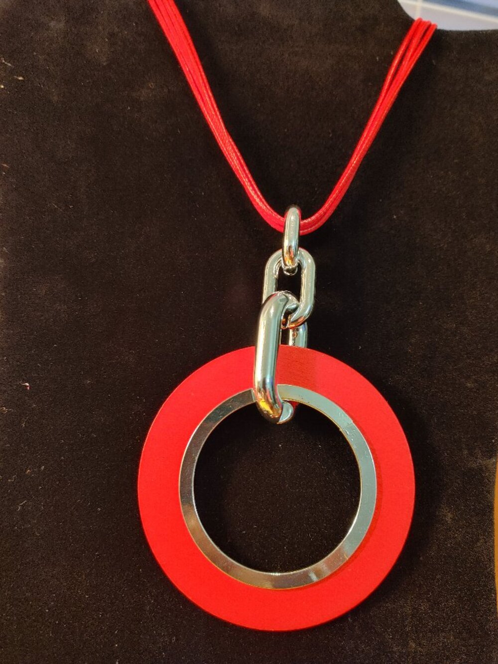 26" Red & siler necklace